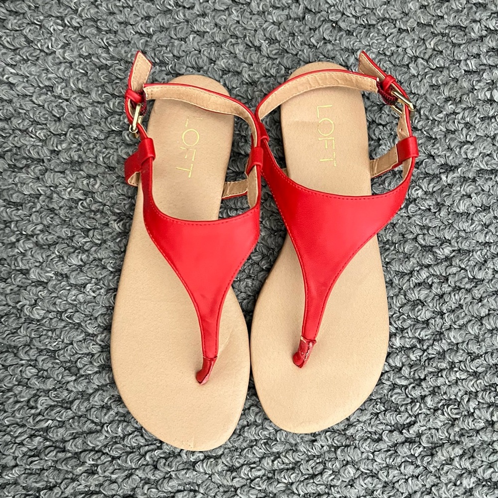 LOFT Red and Tan T-Strap Sandals